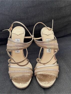 Jimmy Choo Visby Metallic Gold Strappy Heeled Sandals